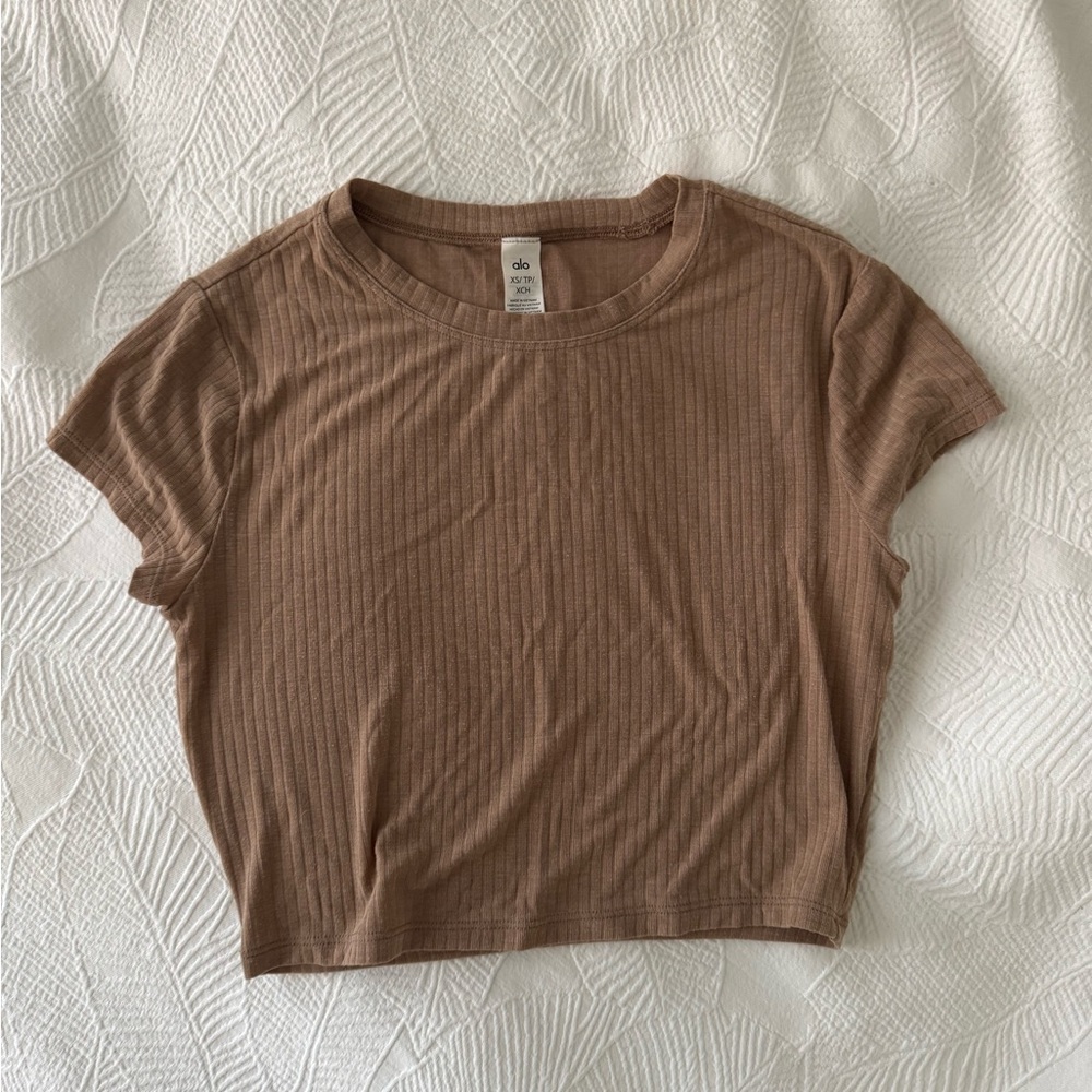 Alo Tan Ribbed Crop Top